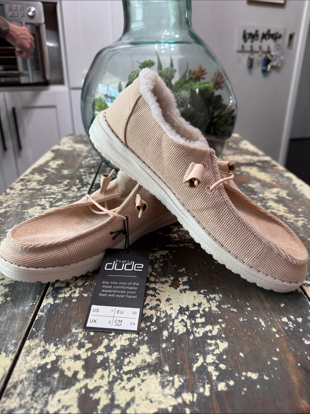 Hey Dude “Wendy” Cream Corduroy Slip-Onwith Faux Fur Lining